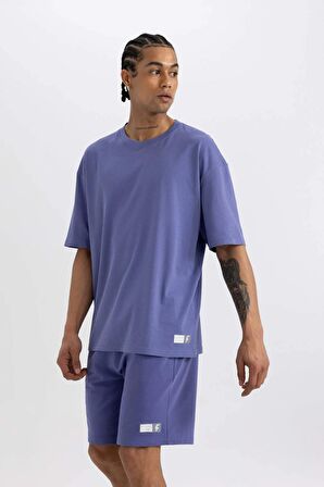 DeFactoFit Oversize Geniş Kalıp Bisiklet Yaka Baskılı Kısa Kollu Sporcu Tişört A1624AX24SMPR484