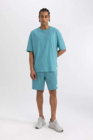 DeFactoFit Oversize Geniş Kalıp Bisiklet Yaka Baskılı Kısa Kollu Sporcu Tişört A1624AX24SMTR384