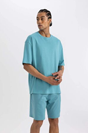 DeFactoFit Oversize Geniş Kalıp Bisiklet Yaka Baskılı Kısa Kollu Sporcu Tişört A1624AX24SMTR384