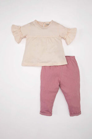 DeFacto Kız Bebek 2'li Takım Yarım Kollu Bluz Beli Lastikli Pantolon C4013A524SMBR277