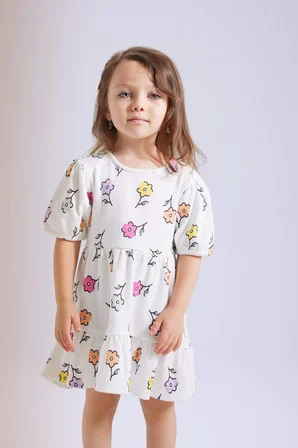 DeFacto Kız Bebek Çiçekli Kısa Kollu Waffle Elbise C4492A524SMER105