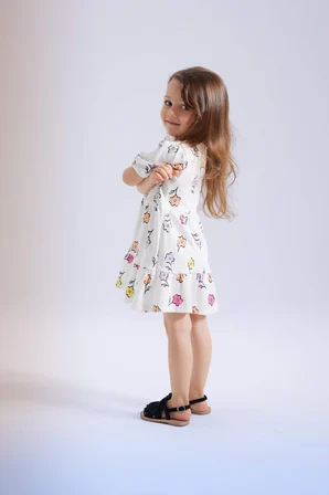 DeFacto Kız Bebek Çiçekli Kısa Kollu Waffle Elbise C4492A524SMER105