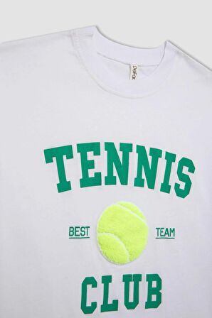 DeFacto Kız Çocuk Oversize Fit Bisiklet Yaka Baskılı Kısa Kollu Tişört C4725A824SMWT34