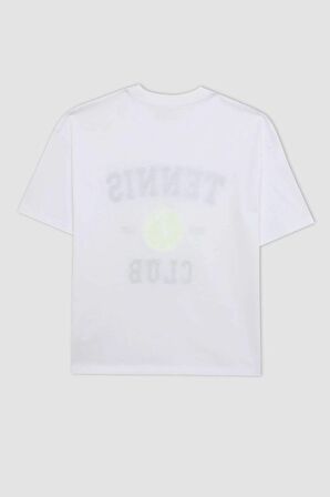 DeFacto Kız Çocuk Oversize Fit Bisiklet Yaka Baskılı Kısa Kollu Tişört C4725A824SMWT34