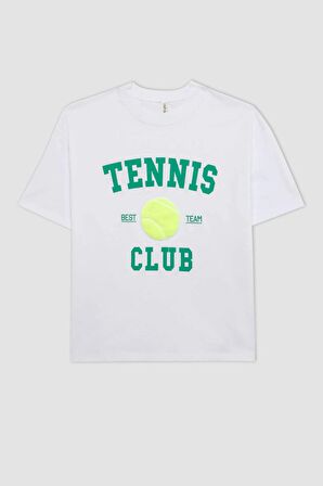 DeFacto Kız Çocuk Oversize Fit Bisiklet Yaka Baskılı Kısa Kollu Tişört C4725A824SMWT34
