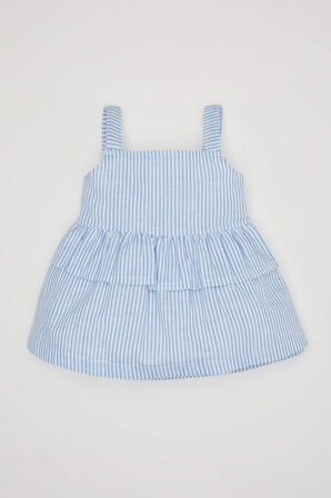 Kız Bebek Kare Yaka Çizgili Poplin Askılı Bluz