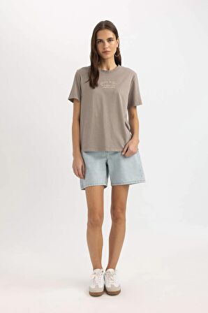 DeFacto Regular Fit Bisiklet Yaka Baskılı Kısa Kollu Yıkamalı Soluk Efektli Tişört C3681AX24SPBG130