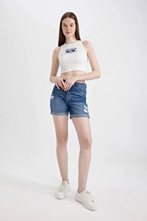 DeFacto Boyfriend Yüksek Bel Jean Şort C2468AX24SMNM28