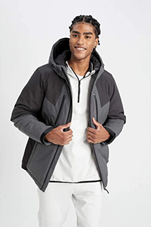 A2756 DeFactoFit Termometreli Outdoor Su İtici Rüzgar ve Su Geçirmez Slim Fit Dar Kesim Kapüşonlu Fermuarlı Mont