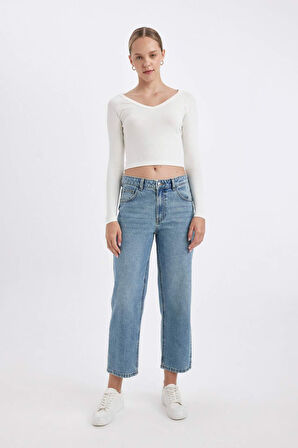 Boyfriend Yüksek Bel Bilek Boy Jean Yıkamalı Pantolon