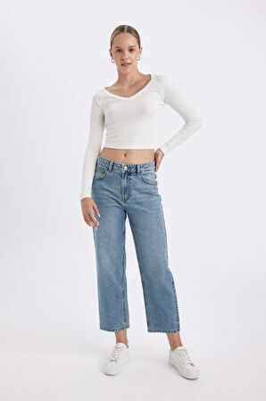 Boyfriend Yüksek Bel Bilek Boy Jean Yıkamalı Pantolon