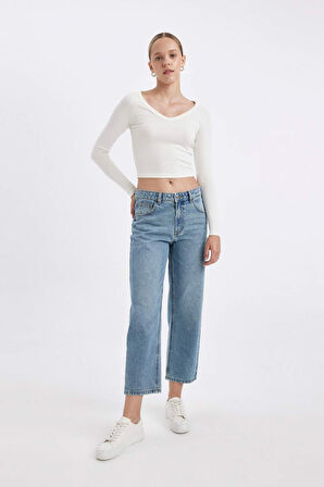 Boyfriend Yüksek Bel Bilek Boy Jean Yıkamalı Pantolon