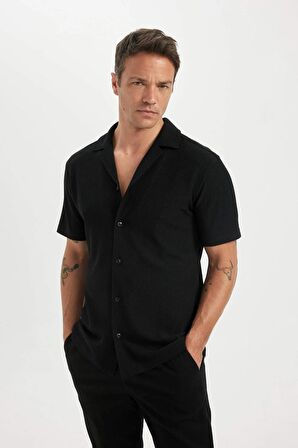 DeFacto Modern Fit Polo Yaka Penye Kısa Kollu Gömlek C4125AX24SMBK81