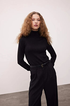 H1651 Regular Fit Yumuşak Dokulu Balıkçı Yaka Basic Düz Triko Kazak