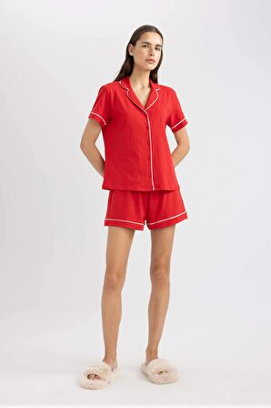 DeFacto Fall in Love Pijama Takım Regular Fit Kısa Kollu Üst Şort B8679AX24SMRD256