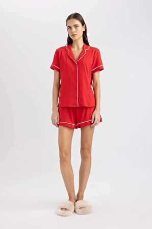 DeFacto Fall in Love Pijama Takım Regular Fit Kısa Kollu Üst Şort B8679AX24SMRD256