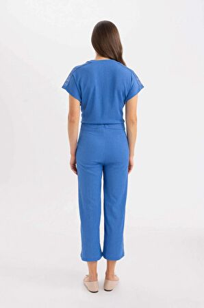 DeFacto Bürümcük Kapri Pantolon Wide Leg Geniş Bol Paça Cepli Düz Basic C8779AX24SPBE439