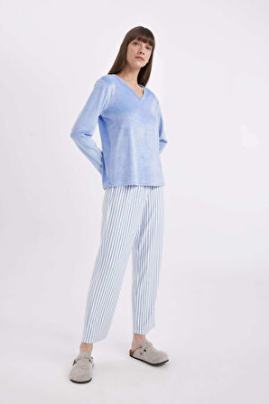 	Fall in Love Regular Fit Uzun Kollu Velur Pijama Takımı