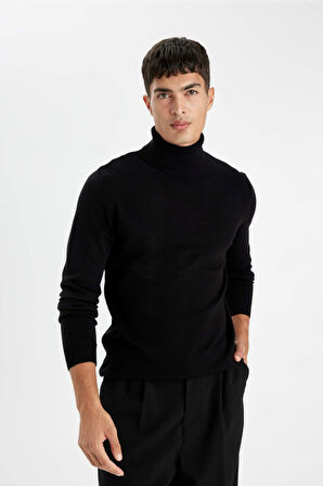 DeFacto Siyah Slim Fit Dar Kesim Balıkçı Yaka Basic Düz Triko Kazak R1124AZ24WNBK27