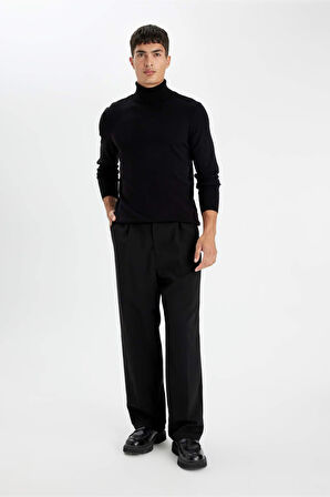 DeFacto Siyah Slim Fit Dar Kesim Balıkçı Yaka Basic Düz Triko Kazak R1124AZ24WNBK27