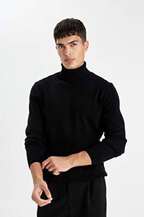 DeFacto Siyah Slim Fit Dar Kesim Balıkçı Yaka Basic Düz Triko Kazak R1124AZ24WNBK27