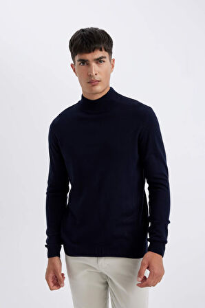 DeFacto Lacivert Slim Fit Dar Kesim Yarım Balıkçı Yaka Basic Düz Triko Kazak R1127AZ24WNNV207
