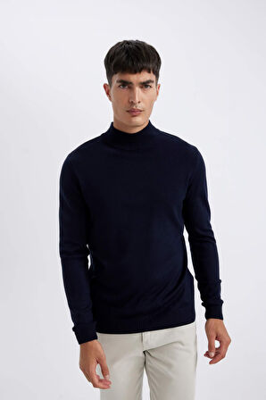 DeFacto Lacivert Slim Fit Dar Kesim Yarım Balıkçı Yaka Basic Düz Triko Kazak R1127AZ24WNNV207
