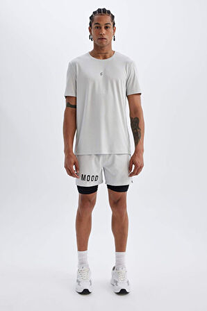 DeFactoFit Slim Fit Dar Kesim Bisiklet Yaka Baskılı Sporcu Kısa Kollu Tişört X6142AZ24AUGR493