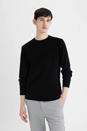 DeFacto Siyah Standart Fit Normal Kesim Pamuklu Bisiklet Yaka Triko Kazak A5181AX24AUBK81