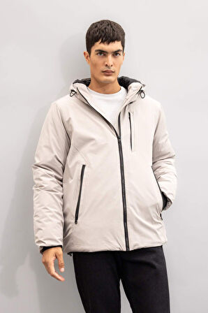 Su İtici Regular Fit Kapüşonlu Fermuarlı Mont