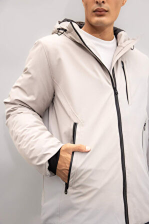 Su İtici Regular Fit Kapüşonlu Fermuarlı Mont