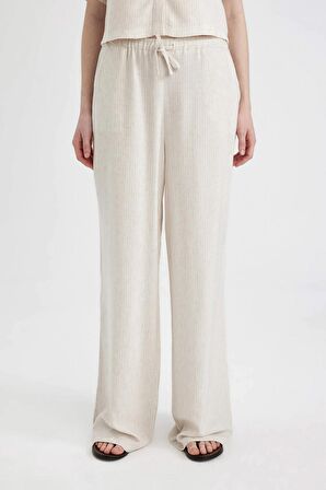 DeFacto Wide Leg Çift Cepli Yüksek Bel Standart Boy Keten Karışımlı Pantolon C6021AX24SMBG155