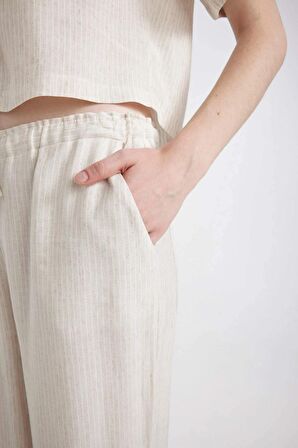 DeFacto Wide Leg Çift Cepli Yüksek Bel Standart Boy Keten Karışımlı Pantolon C6021AX24SMBG155