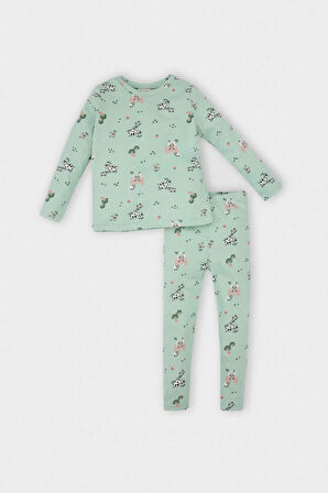 Kız Bebek Pijama Takımı Hayvan Desenli Fitilli Kaşkorse Uzun Kollu Üst Uzun Alt