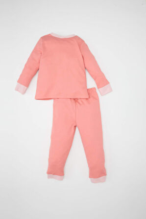 DeFacto Kız Bebek Pijama Takımı Bisiklet Yaka Baskılı Uzun Kollu Üst Beli Lastikli Alt D3441A524AUPN101