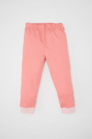 Kız Bebek Pijama Takımı Bisiklet Yaka Baskılı Uzun Kollu Üst Beli Lastikli Alt