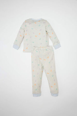 Kız Bebek Pijama Takım Kelebek Desenli Bisiklet Yaka Uzun Kollu Üst Beli Lastikli Uzun Alt