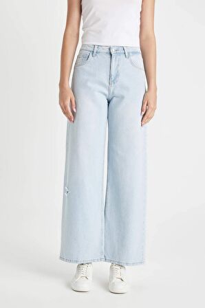 DeFacto Wide Leg Normal Bel Uzun Jean Yıkamalı Pantolon D2963AX24HSNM39