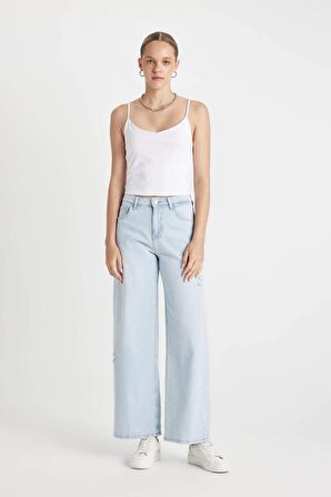 DeFacto Wide Leg Normal Bel Uzun Jean Yıkamalı Pantolon D2963AX24HSNM39