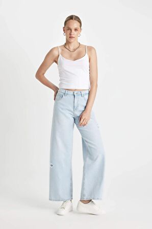DeFacto Wide Leg Normal Bel Uzun Jean Yıkamalı Pantolon D2963AX24HSNM39