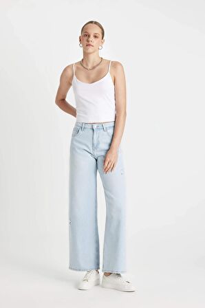 DeFacto Wide Leg Normal Bel Uzun Jean Yıkamalı Pantolon D2963AX24HSNM39