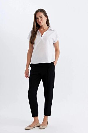 DeFacto Regular Fit Flamlı Pamuk Polo Yaka Kısa Kollu Bluz D4056AXNSWT36