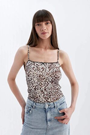 Fitted Leopar Desenli Kare Yaka Atlet