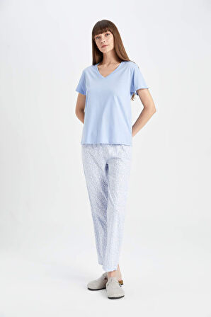 DeFacto Fall in Love Regular Fit Kısa Kollu Pijama Takımı D3180AX24AUBE553