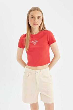 DeFacto Coool Fitted Baskılı Ribana Kısa Kollu Tişört D3434AX24HSRD93