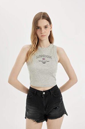 Fitted Baskılı Bisiklet Yaka Fitilli Kaşkorse Atlet
