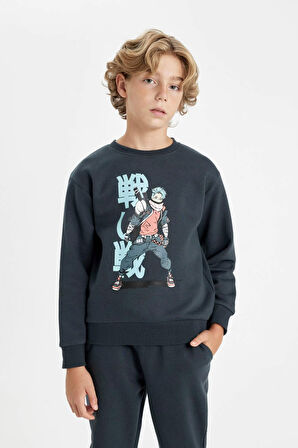 DeFacto Erkek Çocuk 2'li Takım Bisiklet Yaka Baskılı Sweatshirt Beli Lastikli Eşofman Altı D2038A824AUAR208
