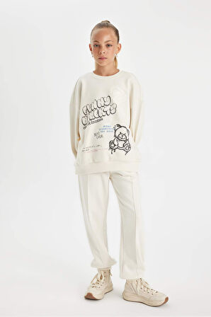DeFacto Kız Çocuk Oversize Geniş Kalıp Bisiklet Yaka Ayıcık Baskılı Sweatshirt D0612A824AUER99