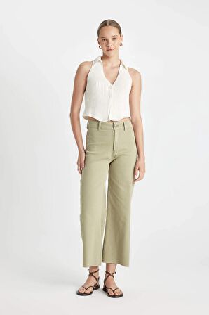 DeFacto Culotte Yüksek Bel Paça Ucu Kesik Crop Jean Pantolon D2966AX24HSKH445