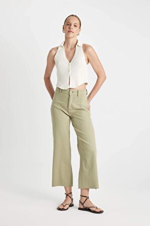 DeFacto Culotte Yüksek Bel Paça Ucu Kesik Crop Jean Pantolon D2966AX24HSKH445